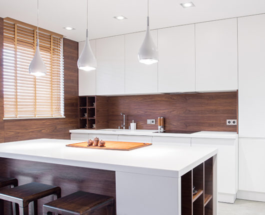 Image of modern design spacious light kitchen interior