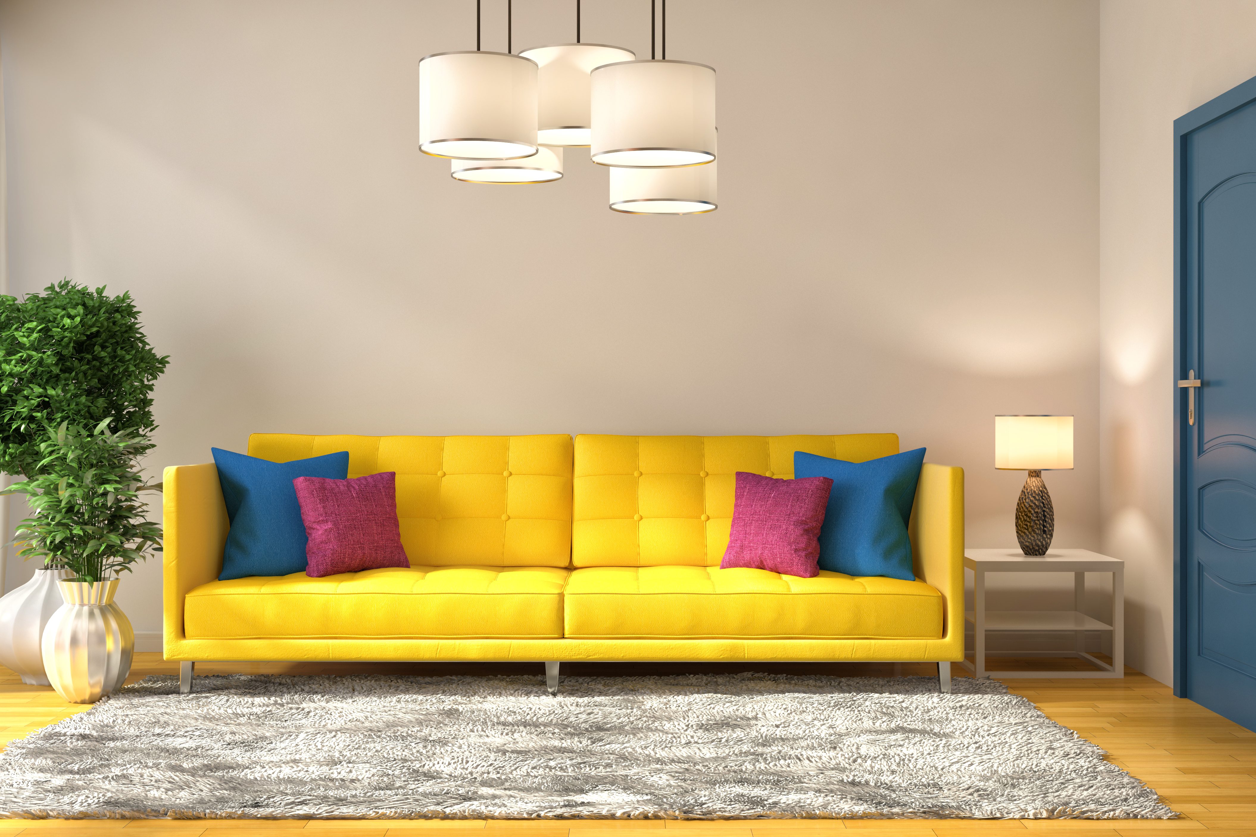 interior with yellow sofa. 3d illustration